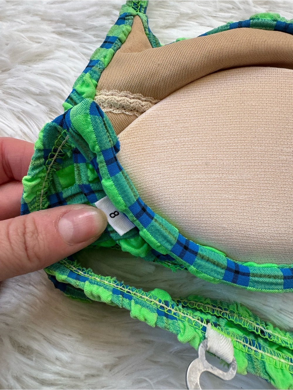 Vintage 90s Jantzen green blue gingham crinkle high cut bikini set medium - Picture 10 of 12